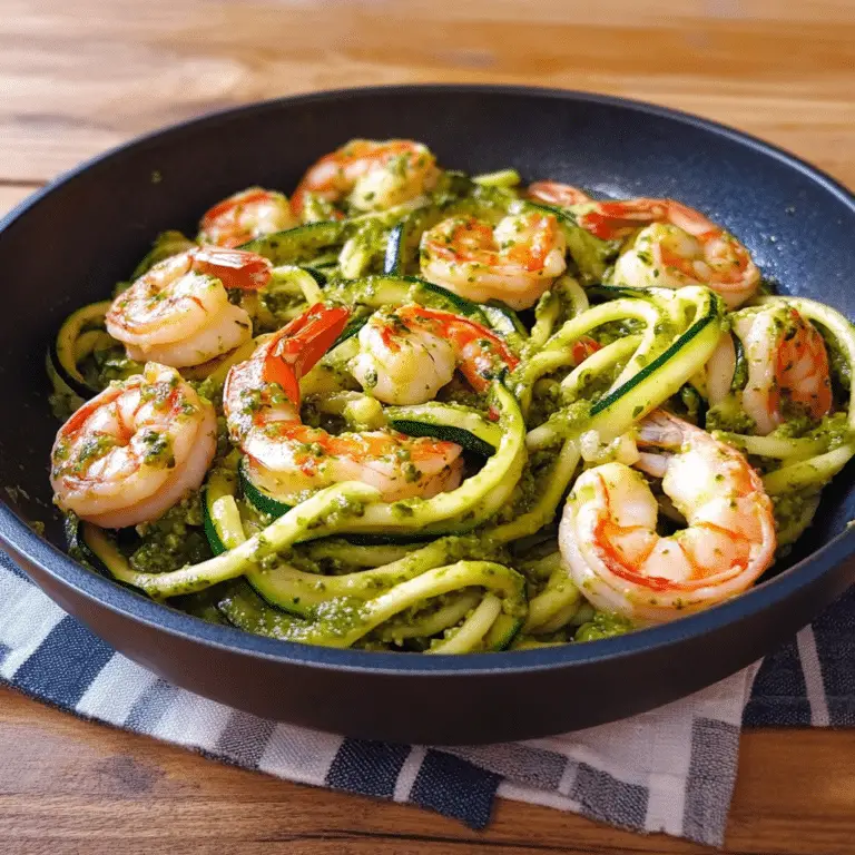 Zucchini-Nudeln mit Garnelen und Pesto Zucchini-Nudeln mit Garnelen und Pesto